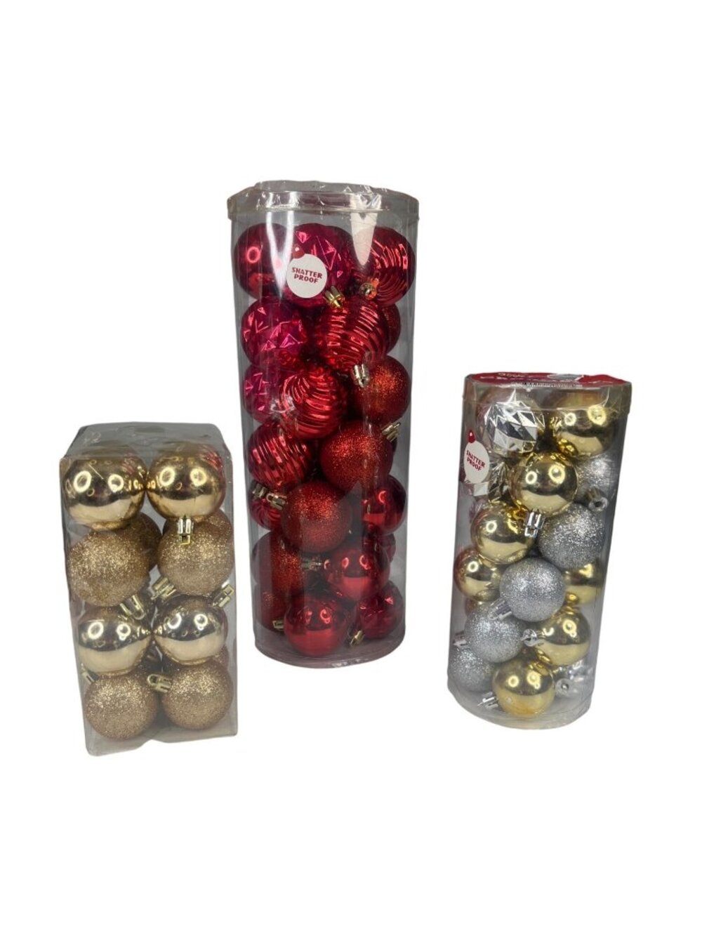 Holiday Style Shatterproof Christmas Ornaments 3-Packs Red Gold Silver Balls New
